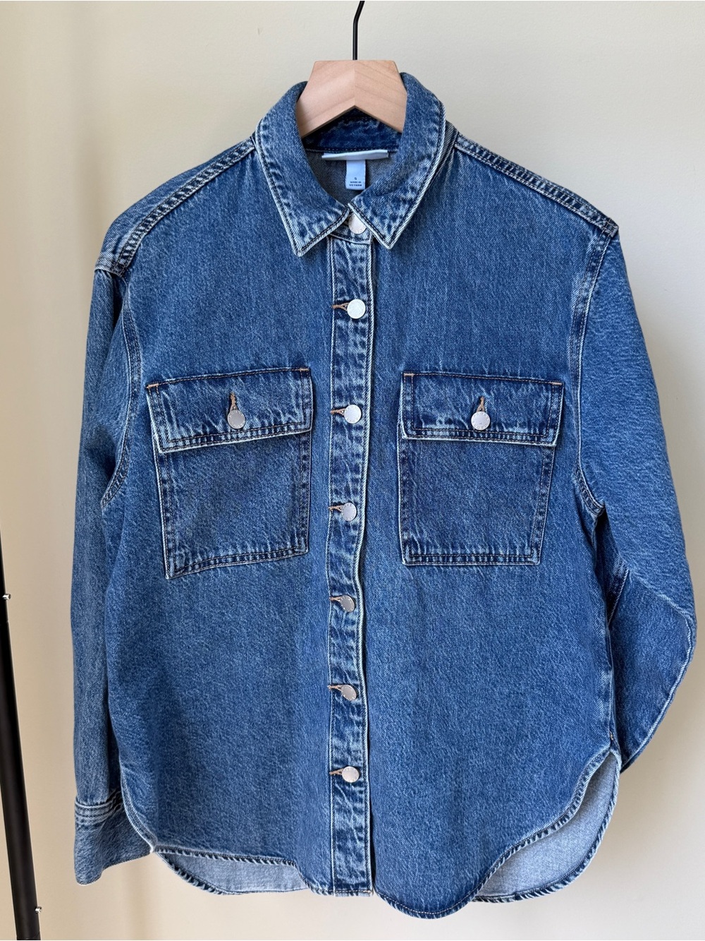 Parke x Target Long Sleeve Denim Shacket in Blue Medium Wash